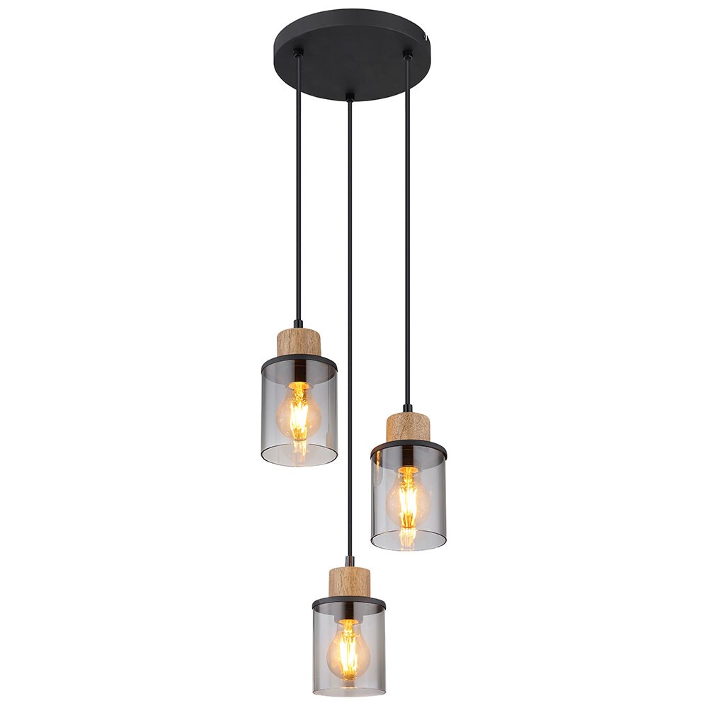 Pendelleuchte, Metall, Schwarz-matt, Glas Rauchfarbe, D 27 cm | 09007371466504