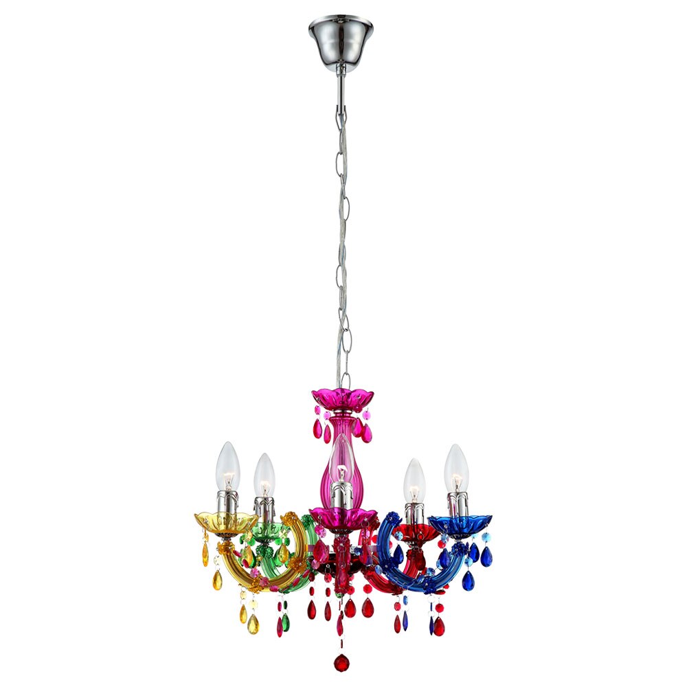 Kronleuchter, Lüster, Kristalle, bunt, 5-flammig, H 128 cm