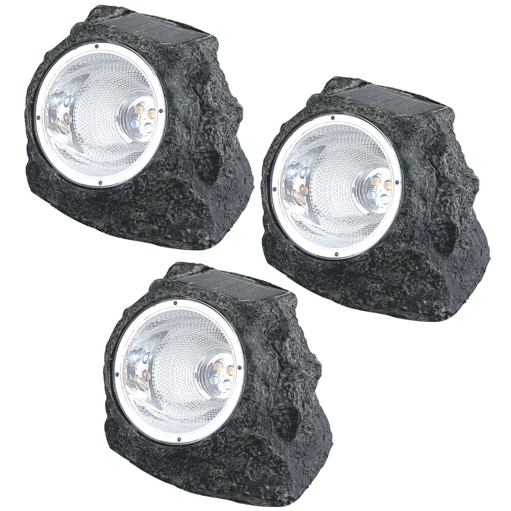 3er Set LED Solarleuchte, Stein, grau, H 10,5 cm | 09007371469888