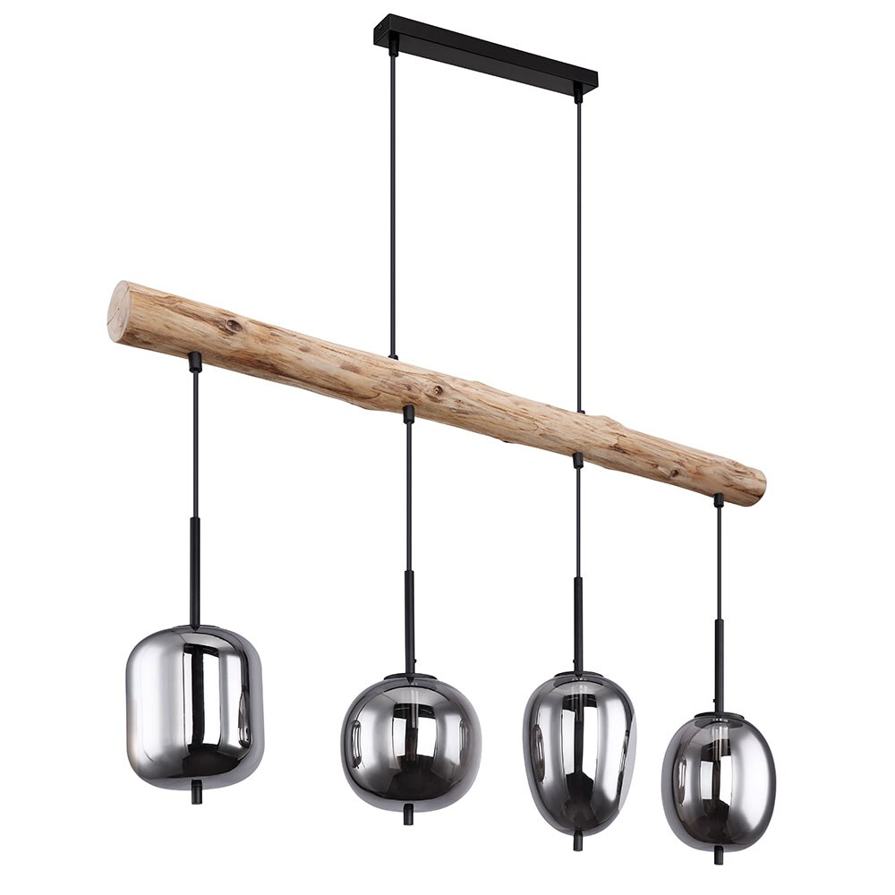 Hängeleuchte, Glasschirm, Holzoptik, braun, H 130 cm | 09007371472017