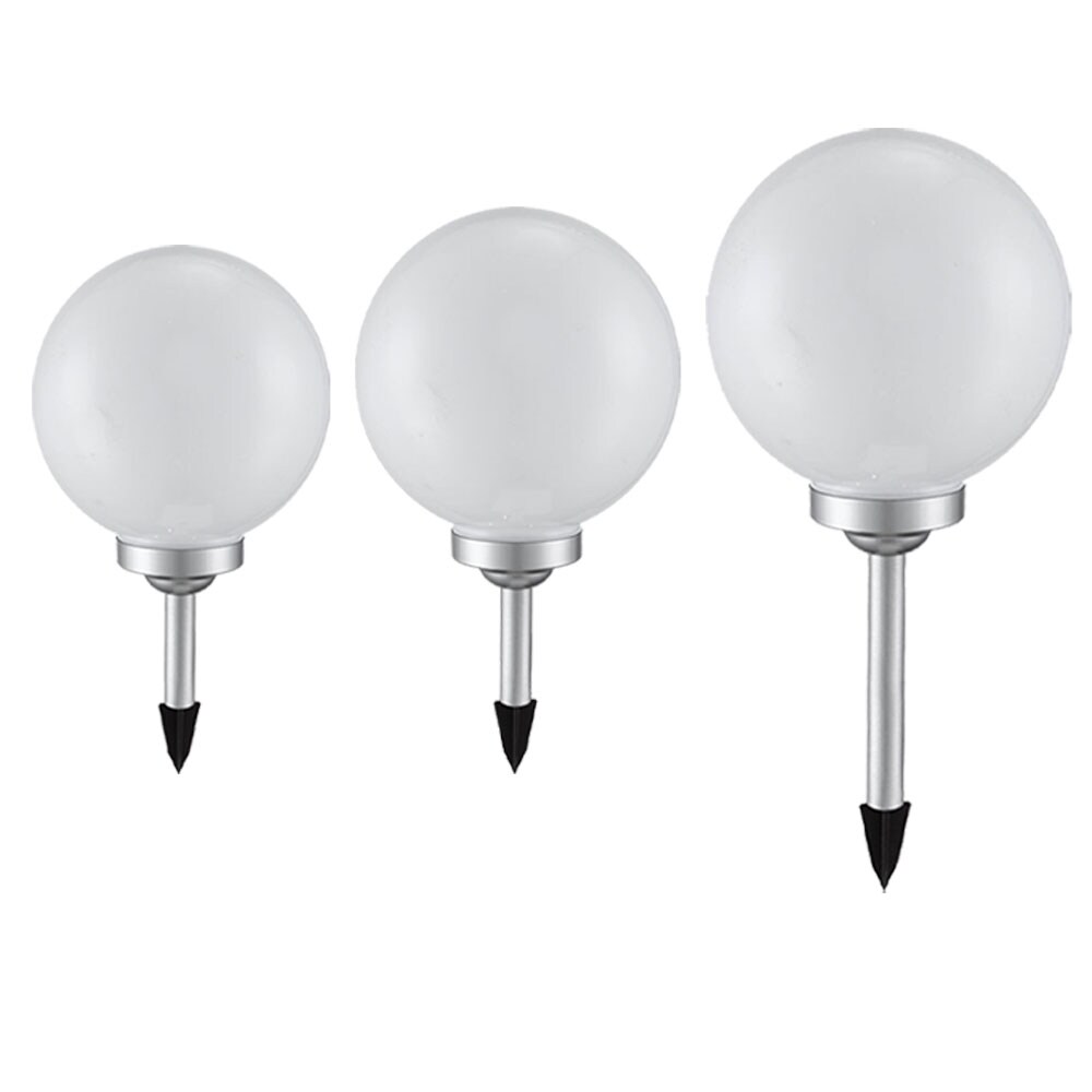 3er Set LED Solarleuchten, Kugel weiß, Erdspieß, D 20/25/30 cm | 04059157373150