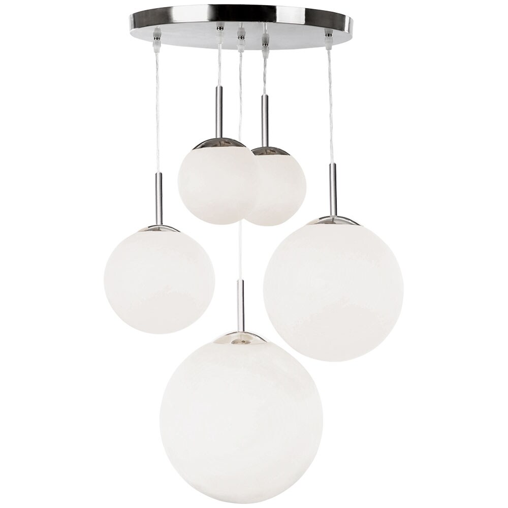 H&auml;ngelampe, Metall Glaskugel, 5-flammig, silber opal, H 90cm - Bild 1