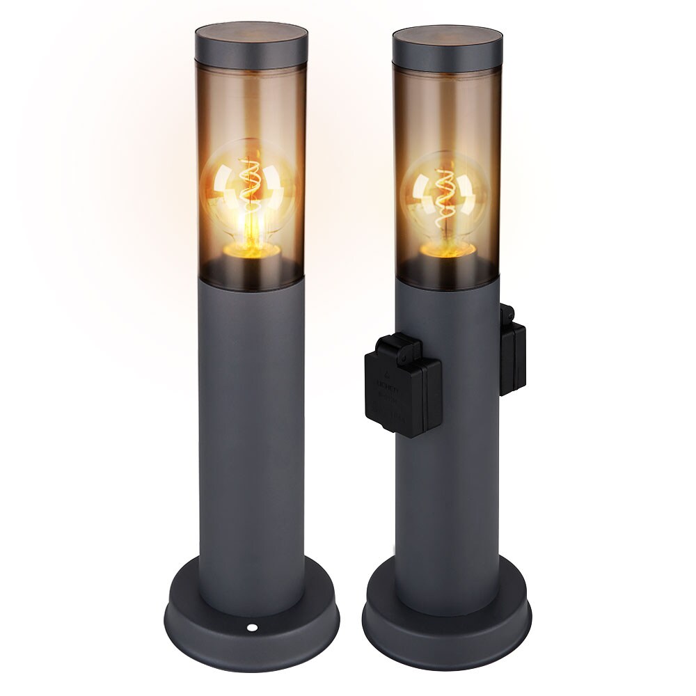 2er Set Sockelleuchte, Steckdosen, Edelstahl, H 45 cm - Bild 1