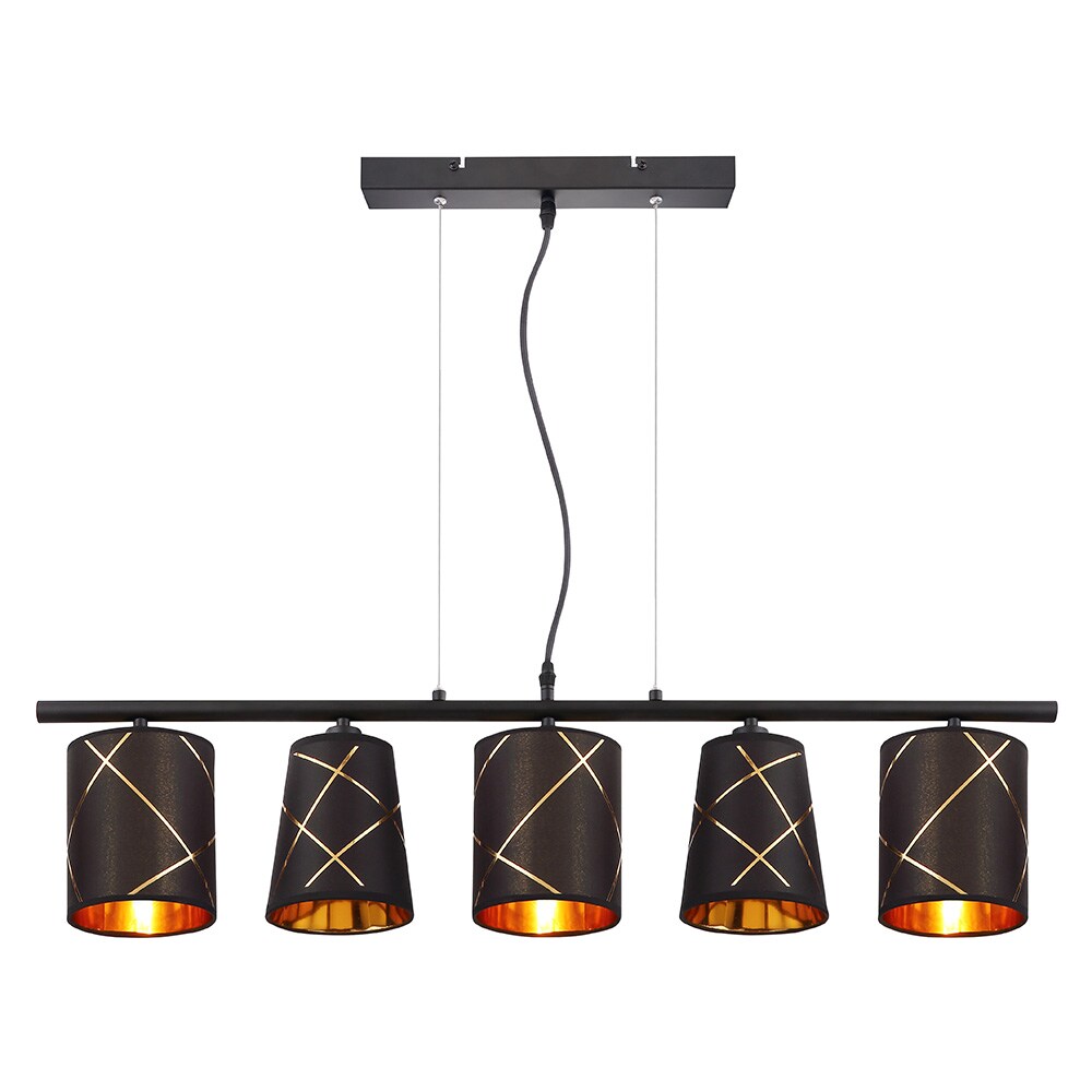 Pendellampe, Metall, Textil, schwarz, goldfarben - Bild 1