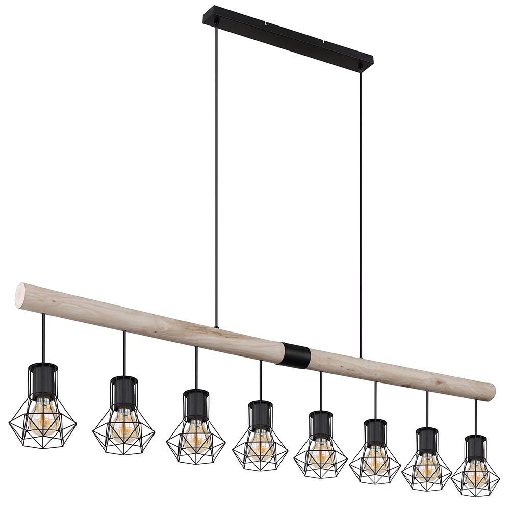 Hängeleuchte, 8-Flammig, Holzbalken, Käfig, L 140 cm | 09007371483211