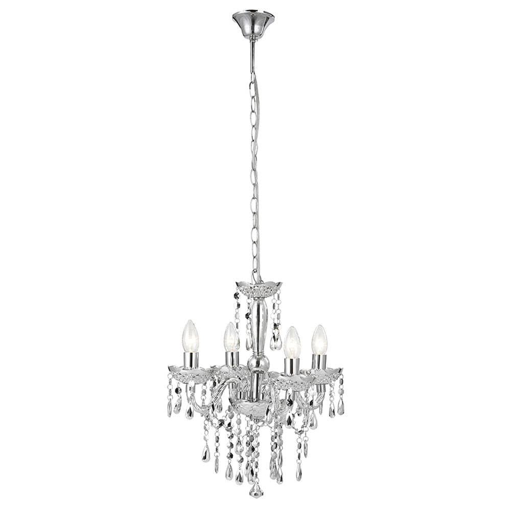 Kronleuchter, L&uuml;ster, silber, Kristalle, 4-flammig, H 135cm - Bild 1