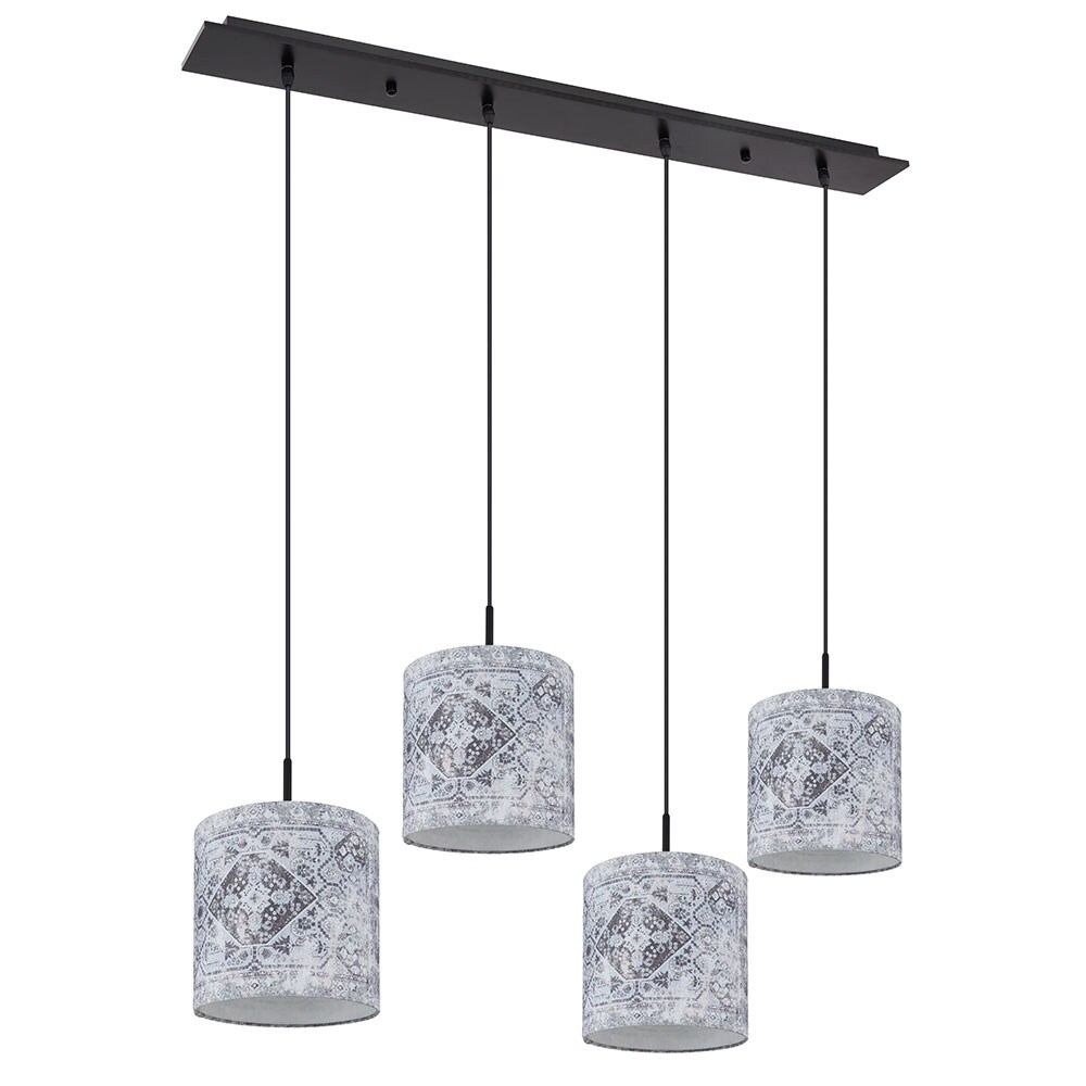 H&auml;ngeleuchte, Metall, Textil, schwarz, 4 Flammig, L 100 cm - Bild 1