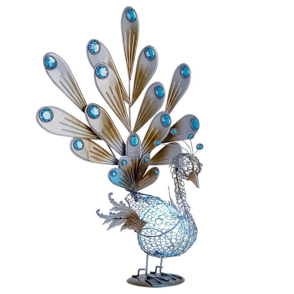 LED Solarleuchte, Pfau, Kupfer, Dekorsteine, H&ouml;he 56,8 cm - Bild 1