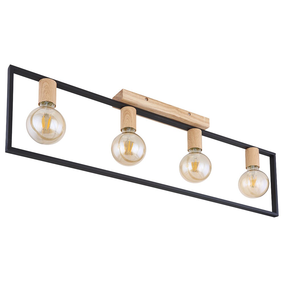Deckenlampe, Holz, Metall, schwarz, 4 Flammig, L 90 cm