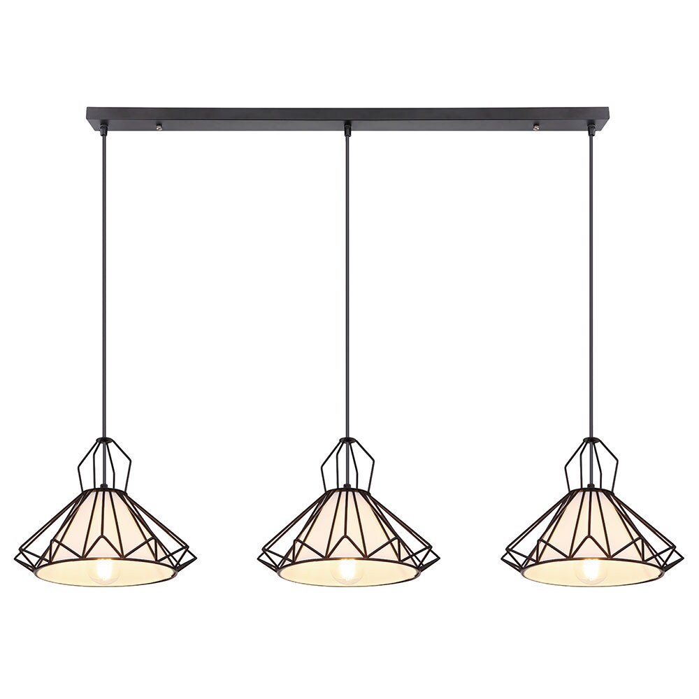 H&auml;ngelampe, Metall, Textil, schwarz, 3 Flammig, H 120 cm - Bild 1