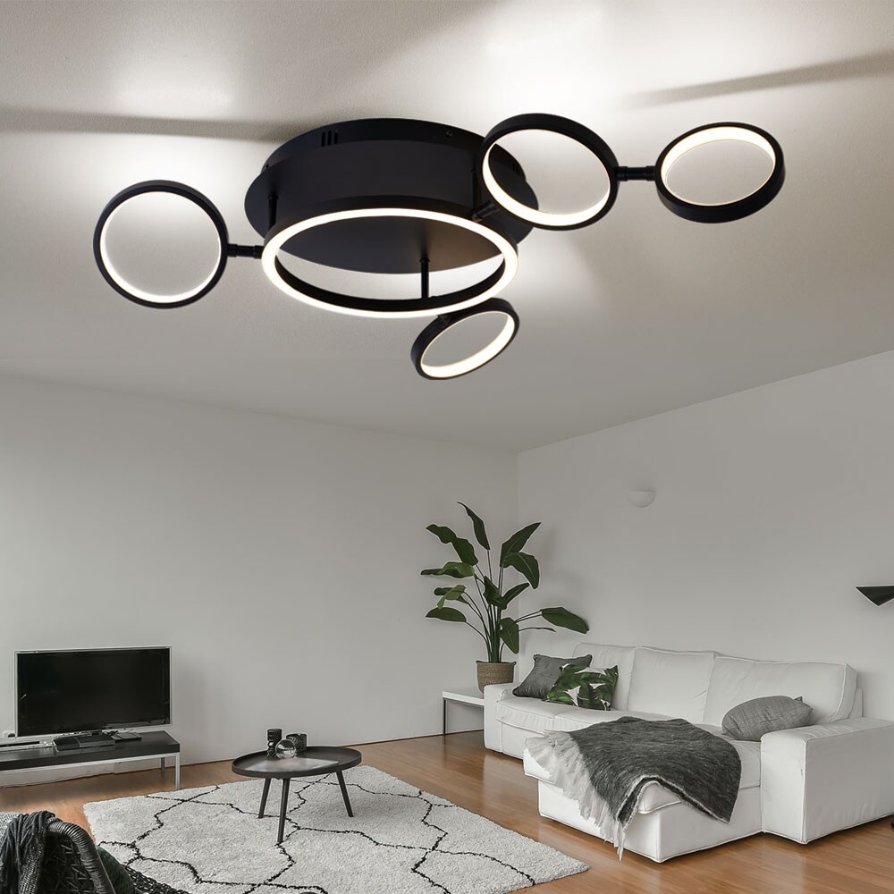 LED Deckenleuchte, schwarz matt Ringe beweglich, L 79 cm | 09007371479825