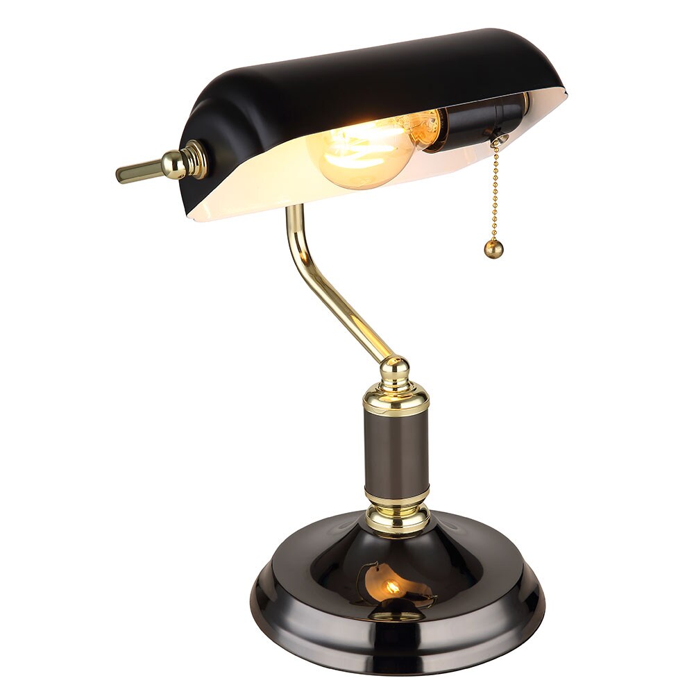 Tischleuchte, Bankerlampe, Metall schwarz gold, H 34 cm | 09007371493951