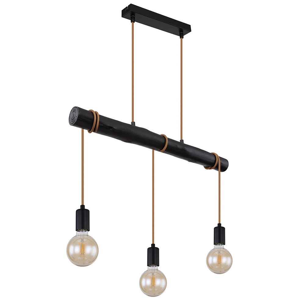 Hängeleuchte, Metall Holz, schwarz, Höhe anpassbar, L 60 cm | 09007371494019