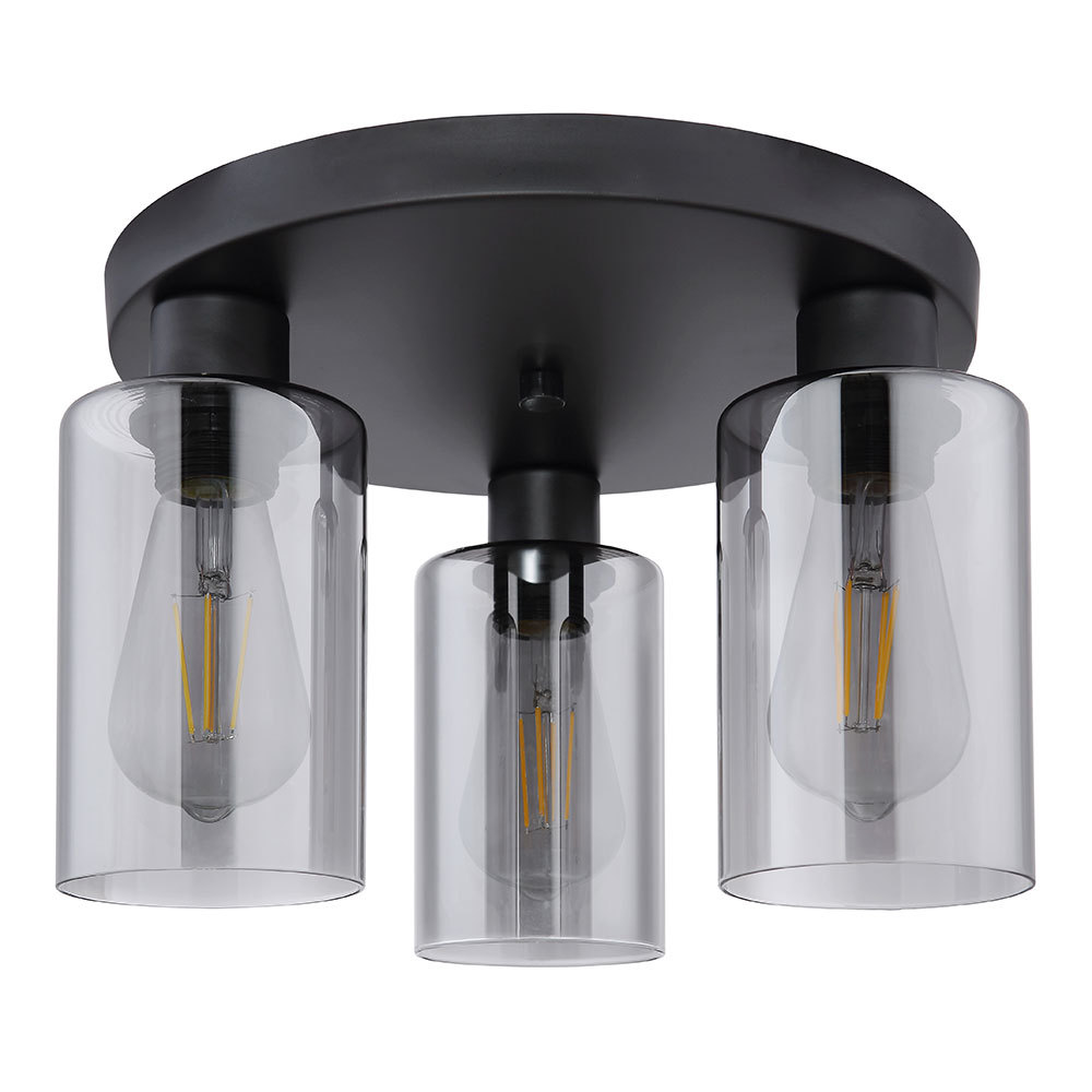 LED Deckenleuchte, Glasschirme 3-flammig, schwarz, D 34 cm - Bild 1