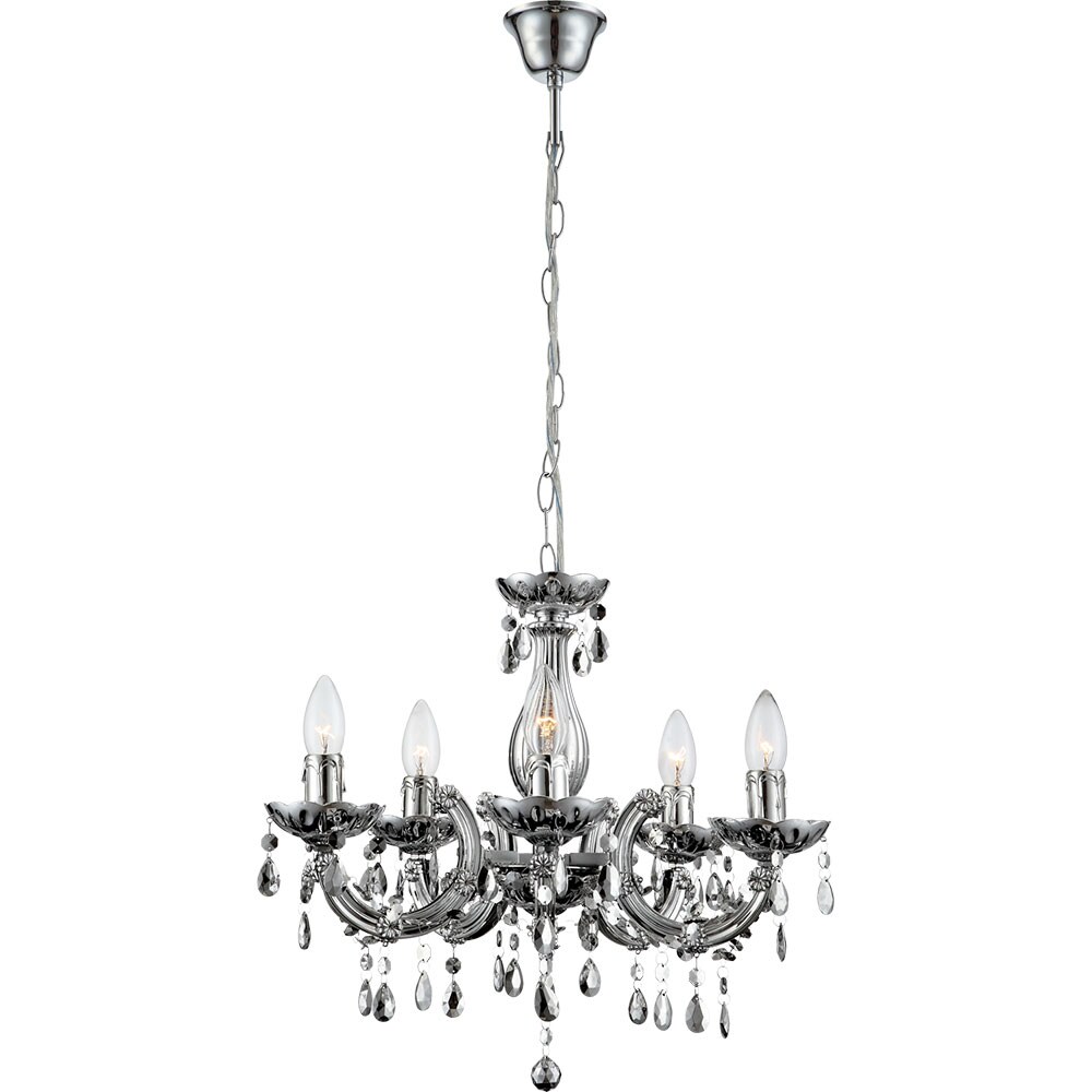 Kronleuchter, Lüster, Kristalle, silber, 5-flammig, H 128 cm