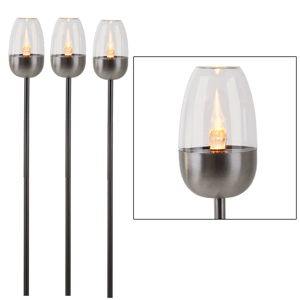 3er Set LED Solarlampe, silber, wei&szlig;, Erdspie&szlig;, H 112 cm - Bild 1