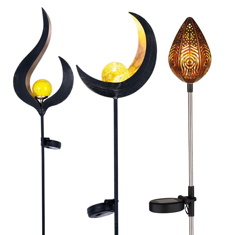 3er Set LED Solarleuchten, 1x Mond, 1x Flamme, 1x Tropfen, H 85-90 cm | 09007371512621
