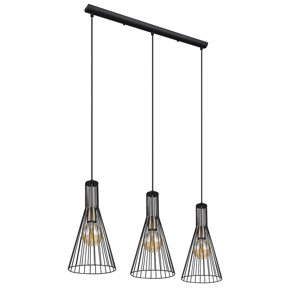 Pendellampe, Metall, schwarz matt, Gitterschirme, H 120 cm - Bild 1