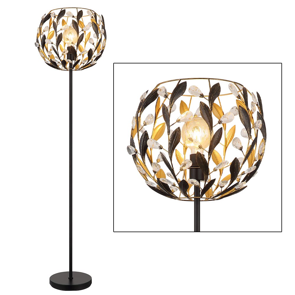 Stehleuchte, Schwarz, Gold, Kristalle Blätter Design, H 157 cm | 09007371510955