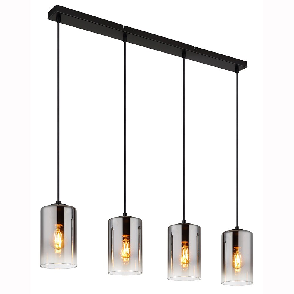 Pendelleuchte schwarz, Rauchglas, 4 flammig, H 120 cm