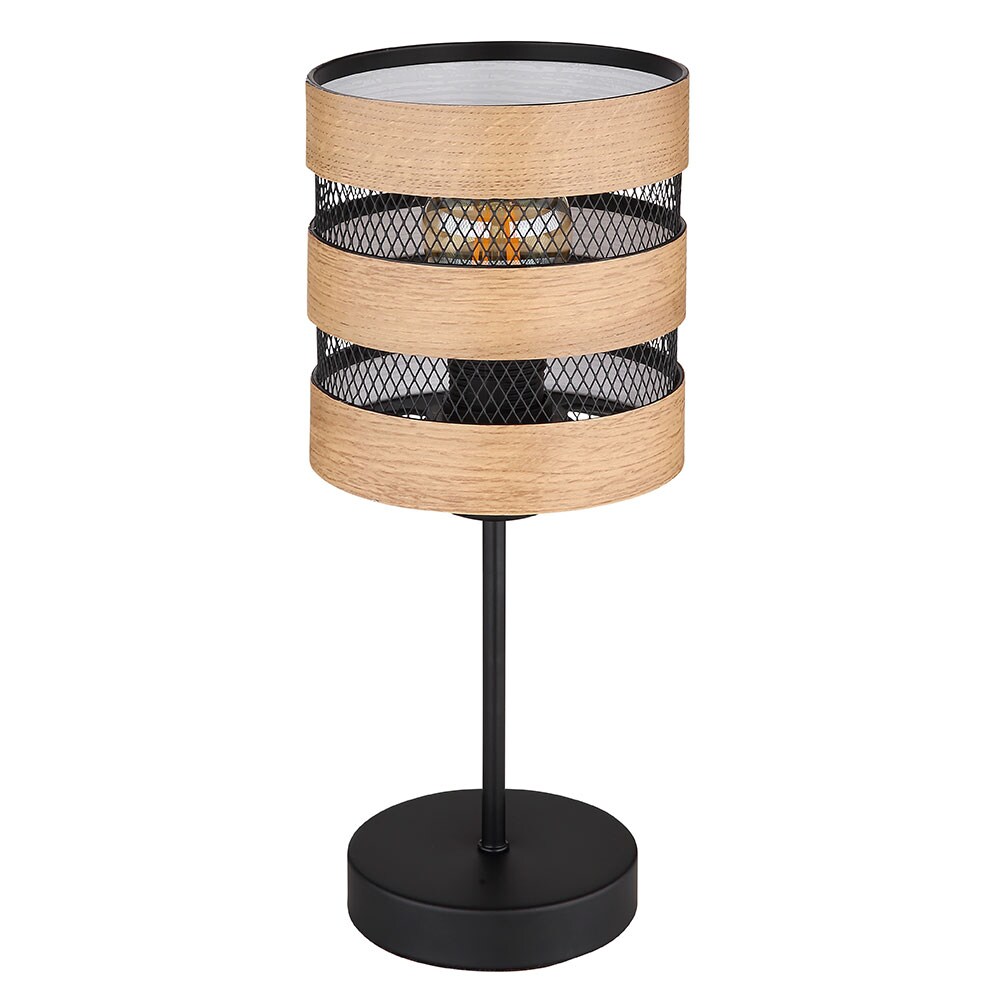 Tischleuchte, Metall, Holz, Gitterschirm, schwarz, H 33,5 cm - Bild 1