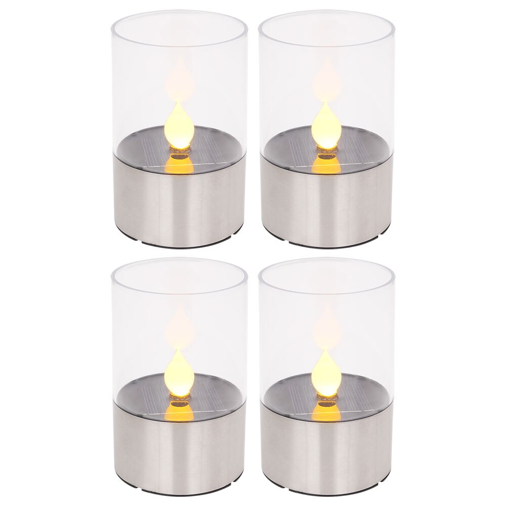 4x LED Solarleuchte, Feuereffekt, Edelstahl, H 11 cm - Bild 1