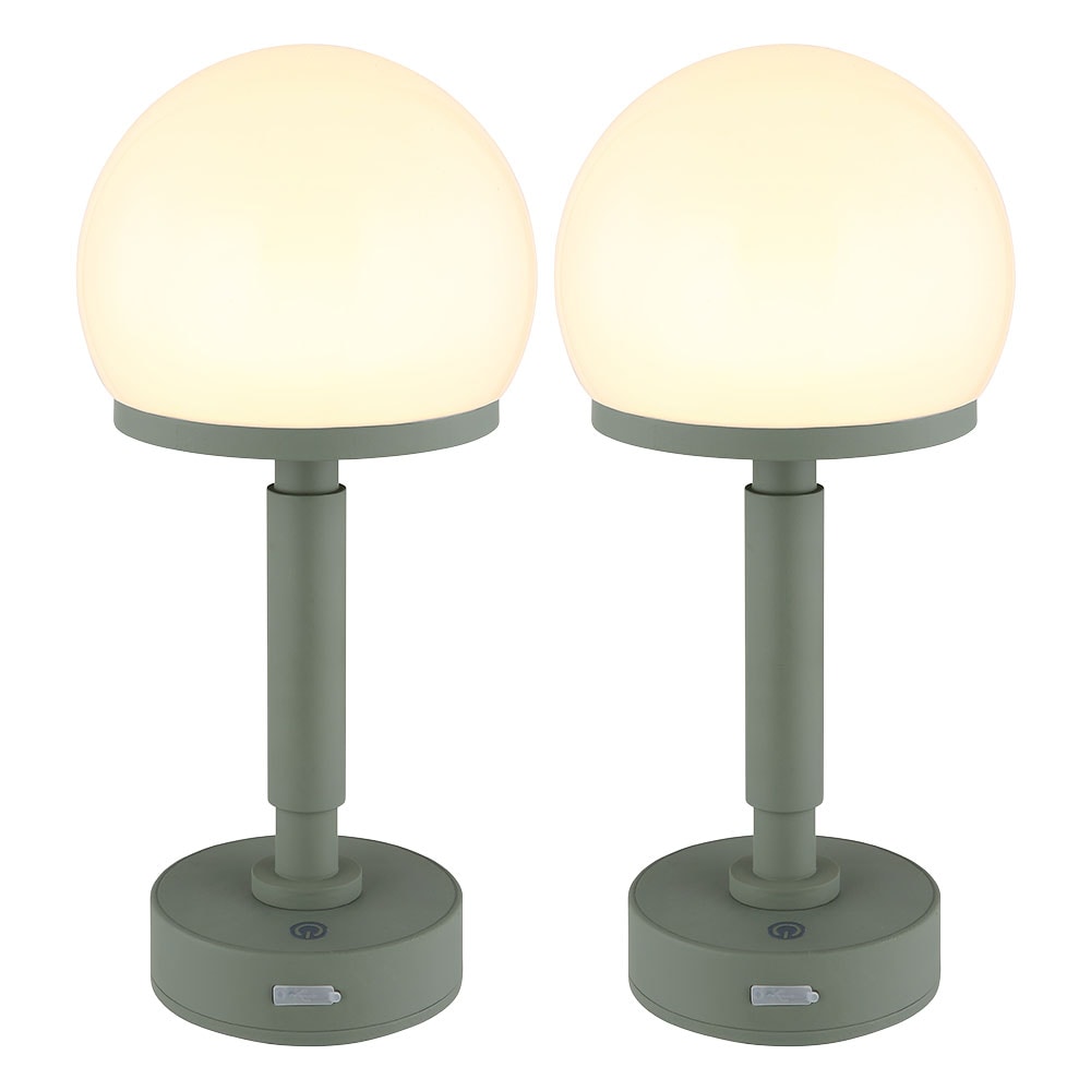 2er Set LED Tischleuchte, Touchdimmer, Pilz, Akku, gr&uuml;n, H 29,5 cm - Bild 1