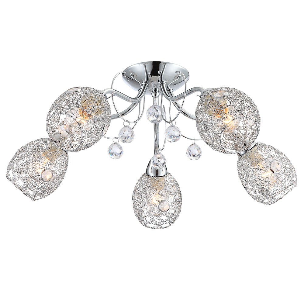 Deckenleuchte, 5 Flammig, Kristalle, Chrom, D 54 cm - Bild 1