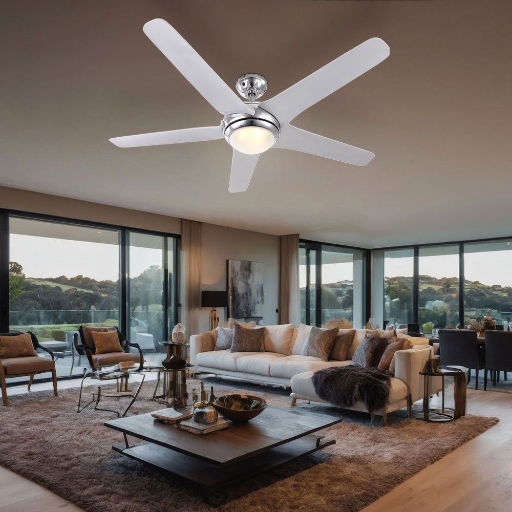 LED Deckenventilator, chrom wei&szlig;, Fernbedienung, D 137 cm - Bild 1