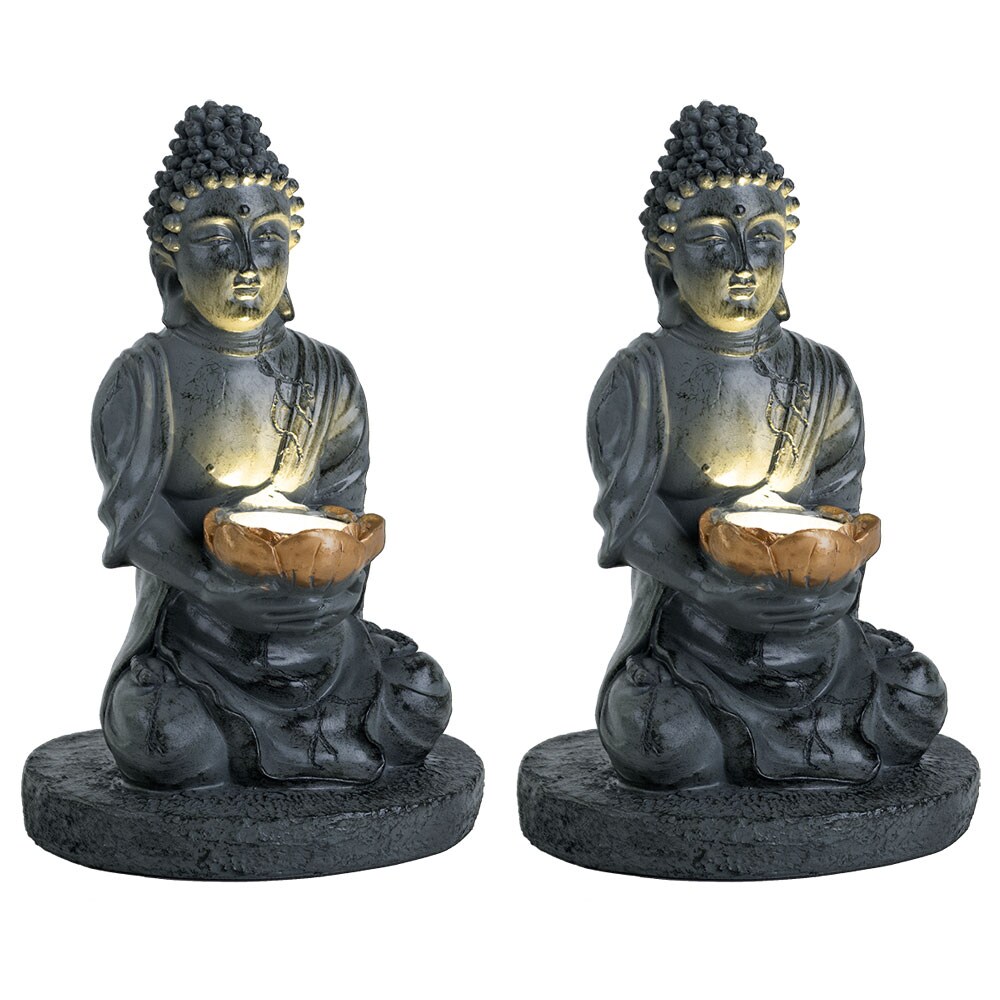 2er Set LED Solarleuchte, Buddha, Steinoptik, H 28 cm - Bild 1