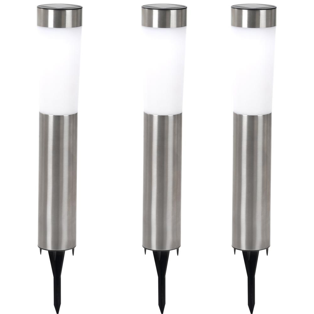 3er Set LED Solarleuchte, Edelstahl, Erdspieß, H 56 cm | 09007371544769