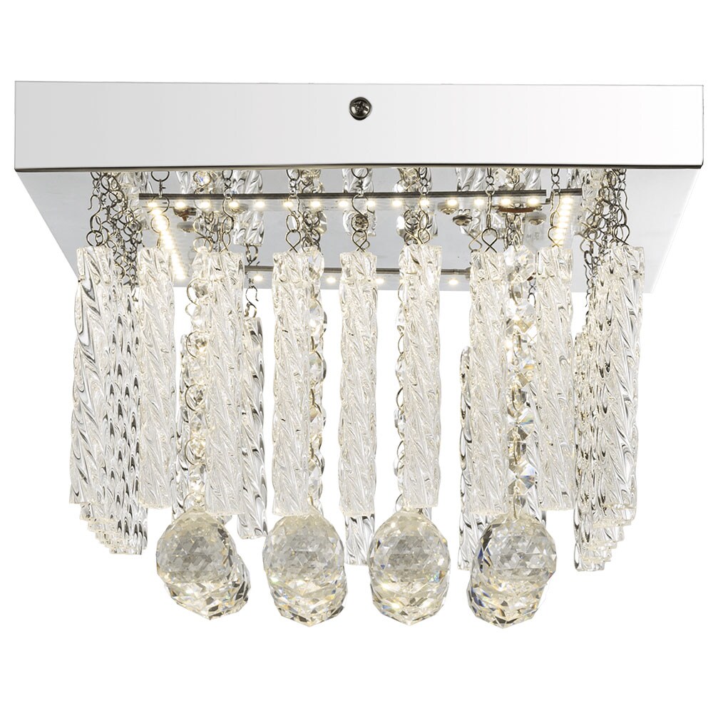 LED Deckenlampe, Chrom, Glasstäbe, Kristalle, quadratisch | 09007371544219
