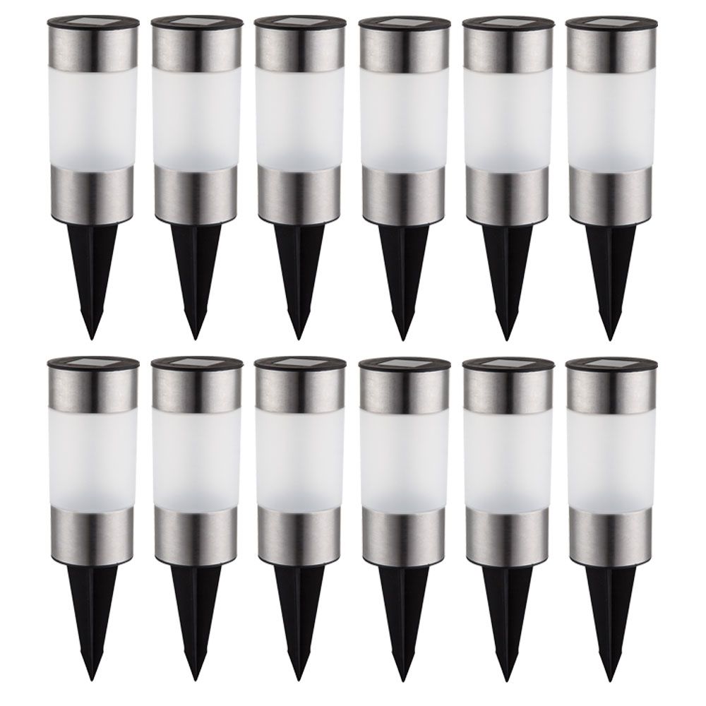 12x LED Solar Wegeleuchte, Edelstahl, Erdspie&szlig;, H&ouml;he 23,5cm - Bild 1