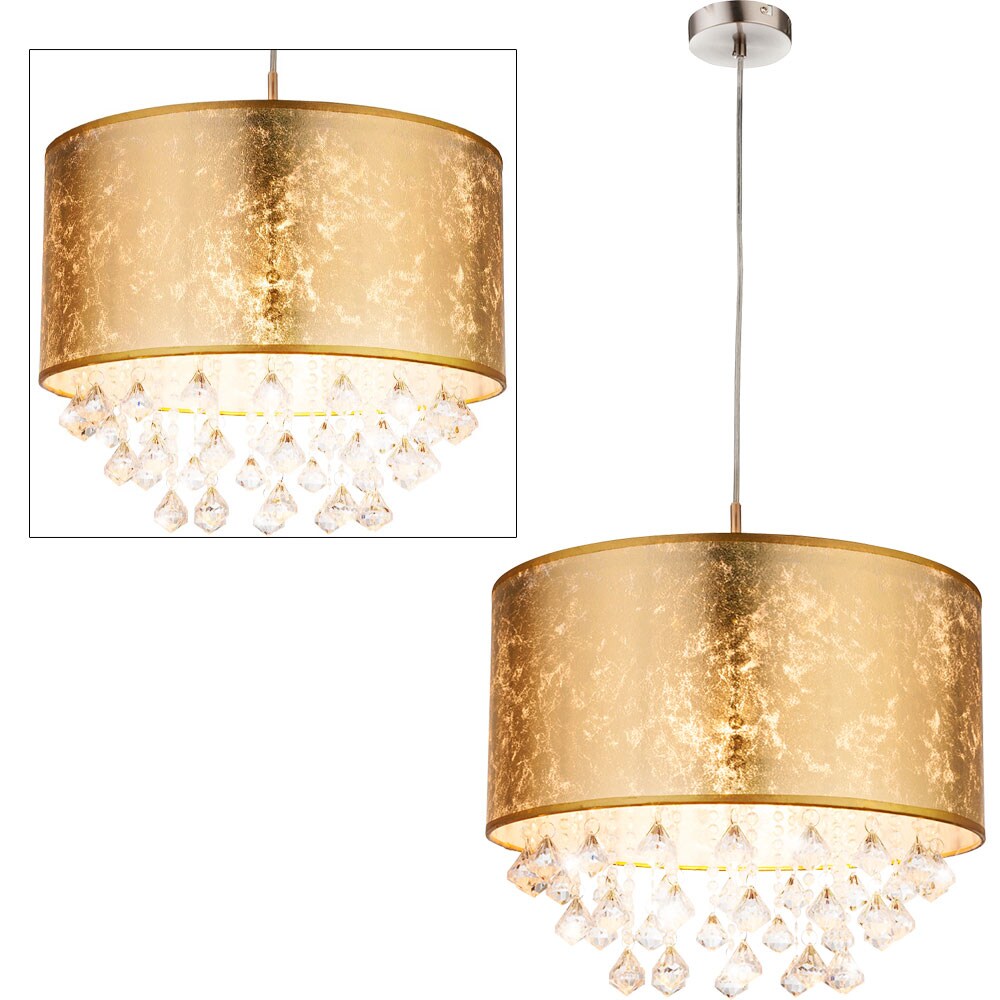 LED H&auml;ngeleuchte, Textil gold, Kristalle klar, H 140 cm - Bild 1