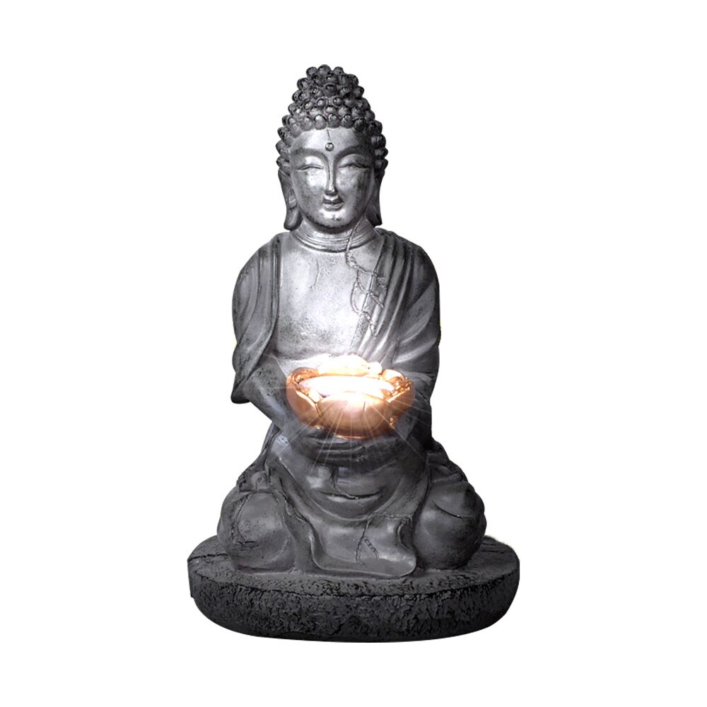 LED Solarleuchte BUDDHA aus Kunststoff in grau - Bild 1