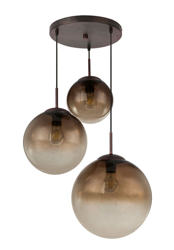 Hängeleuchte, Glas, 3 Kugeln, braun, H 120 cm | 09007371544714