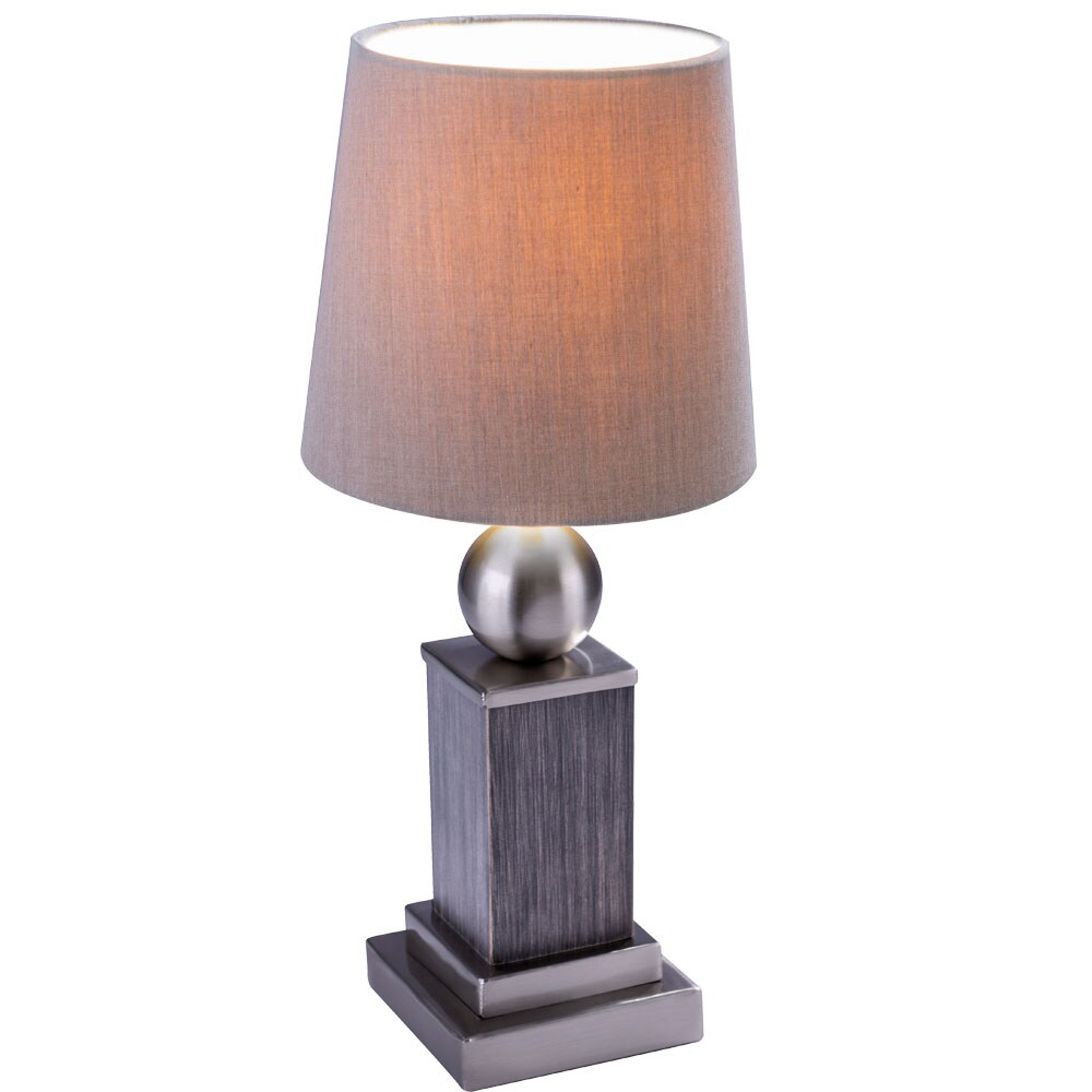 Textil Tischleuchte, Holz, nickel matt, Höhe 34 cm | 04059157196926