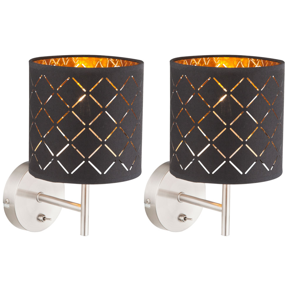 2er Set LED Wandlampen, Textil, schwarz gold,  H 26 cm, CLARKE - Bild 1