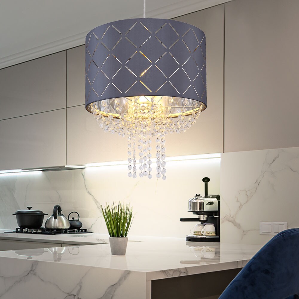 H&auml;ngeleuchte, Kristalle, Samt, grau, 35 cm - Bild 1