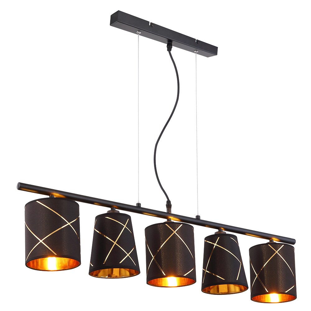 Pendellampe, Metall, Textil, schwarz, goldfarben - Bild 1