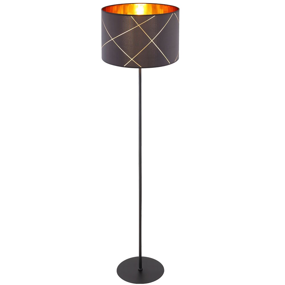Stehleuchte, schwarz-gold, Textil-Schirm, H 151 cm | 09007371539321