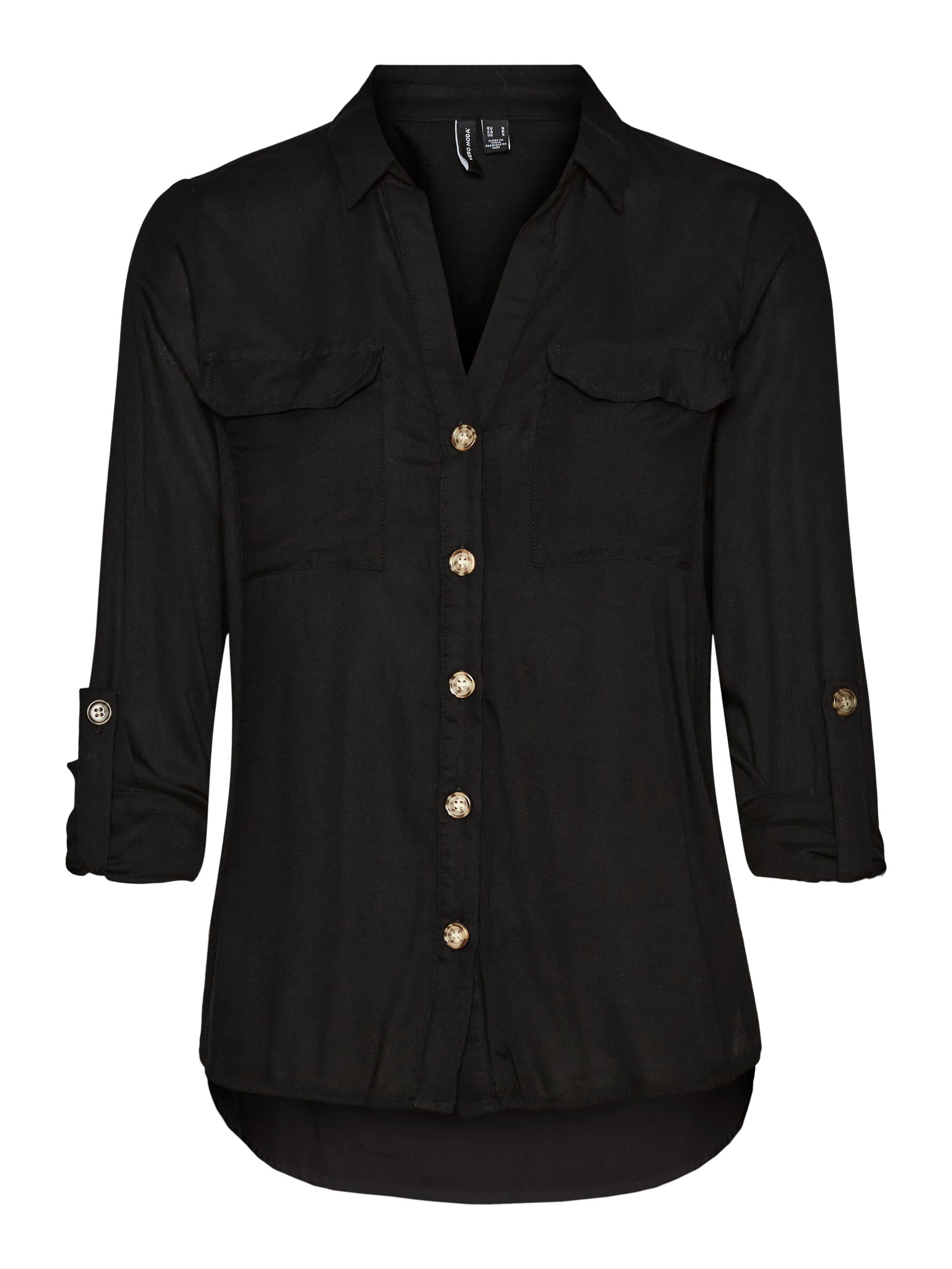 VERO MODA Hemdbluse 'VMBUMPY L/S SHIRT NEW WVN GA NOOS' Black, Unifarben, Schwarz - Gr. XS - Bild 1