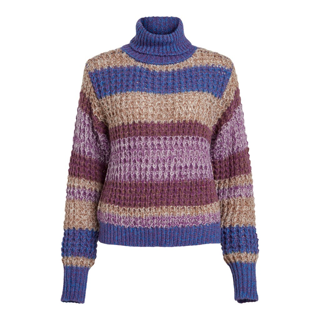 VILA Rollkragenpullover 'Abril New' Sparkling Grape, Gestreift, Bunt - Gr. XL - Bild 1