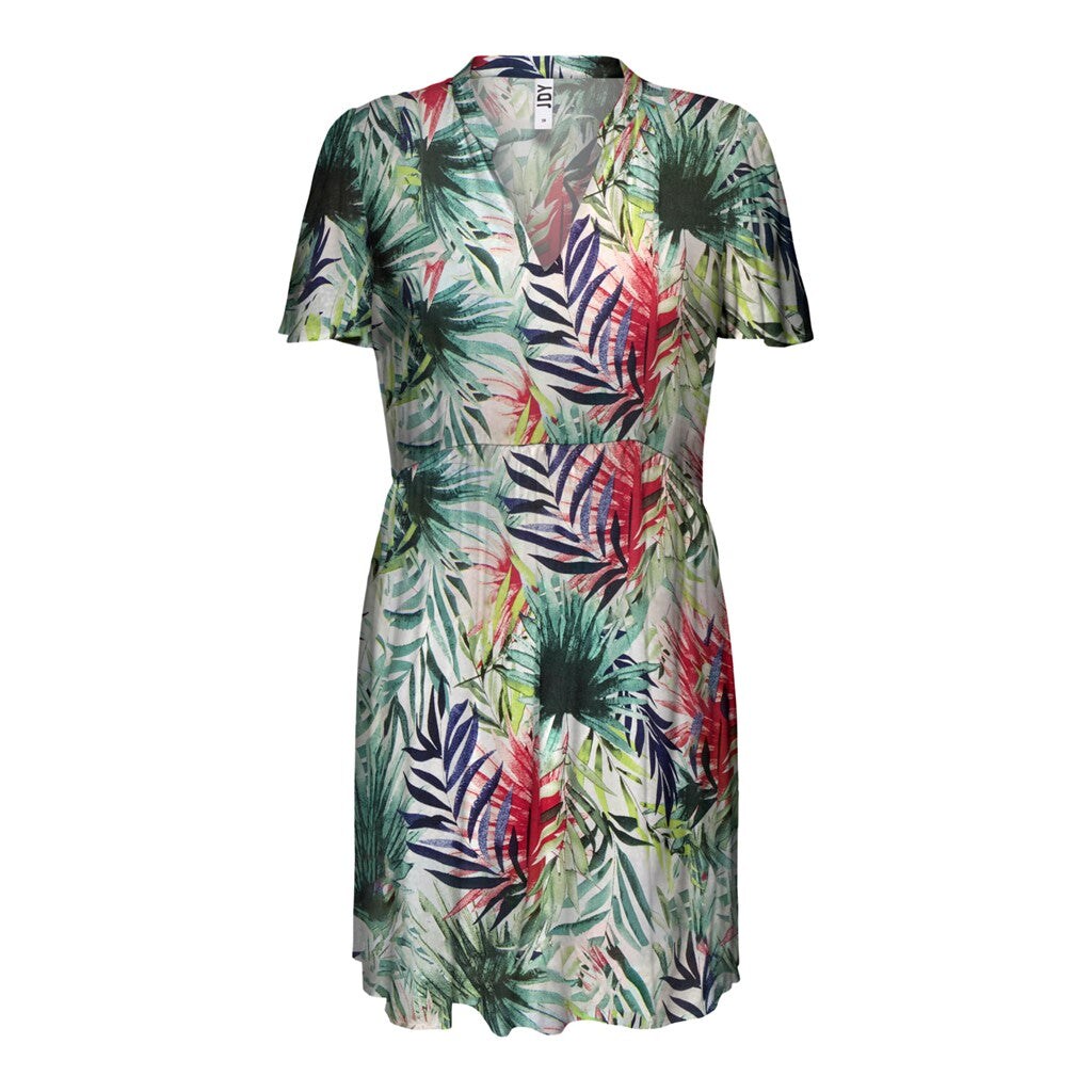 JDY Minikleid 'JDYSTARR LIFE S/S V-NECK DRESS WVN DIA' Cloud Dancer Tropical, GeblmtFloral, Bunt - Gr. 36 - Bild 1