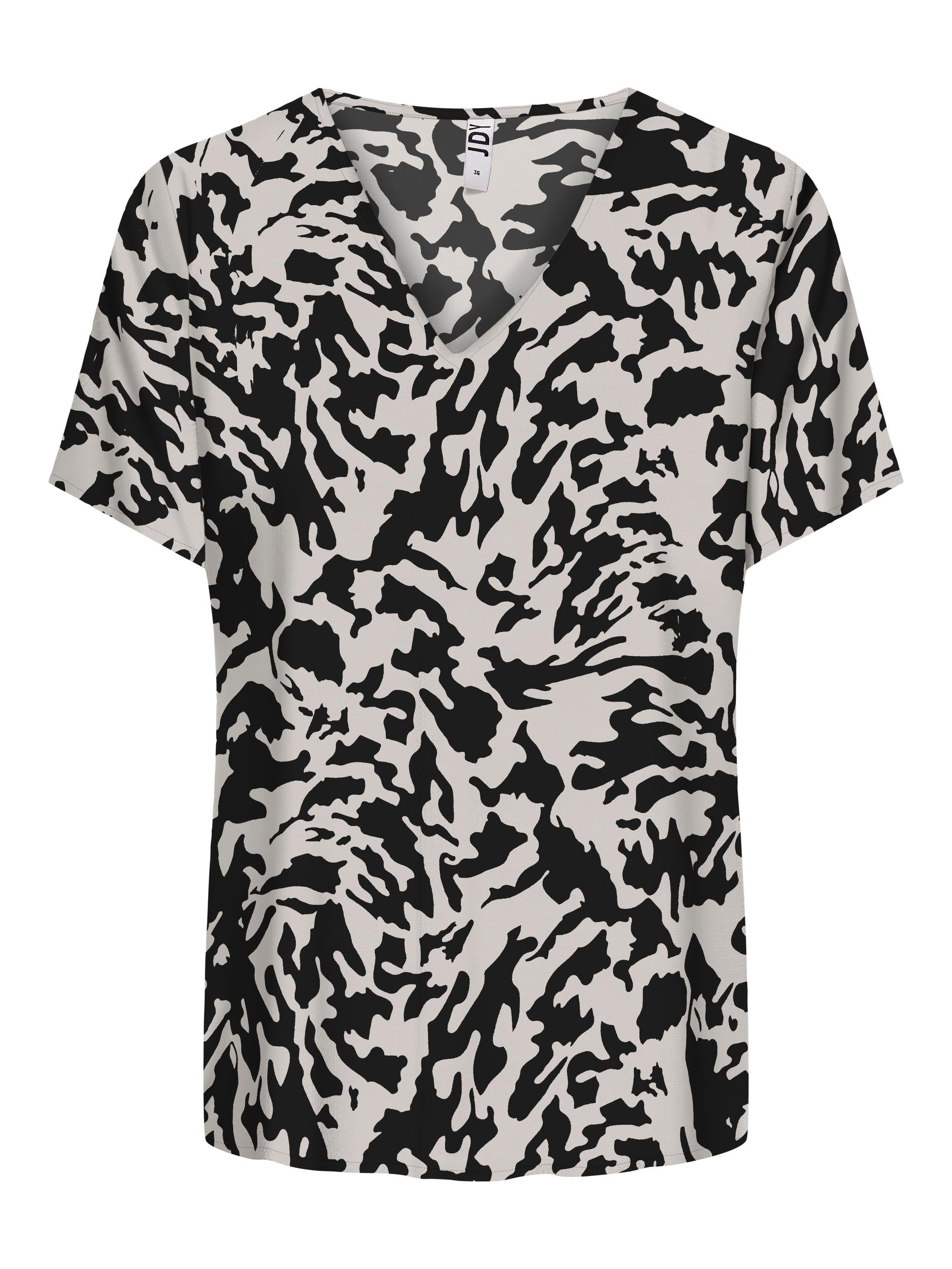JDY V-Shirt 'Starr Life' Tapioca Black Abstract Animal, Animalprint, Wei&szlig; - Gr. 38 - Bild 1