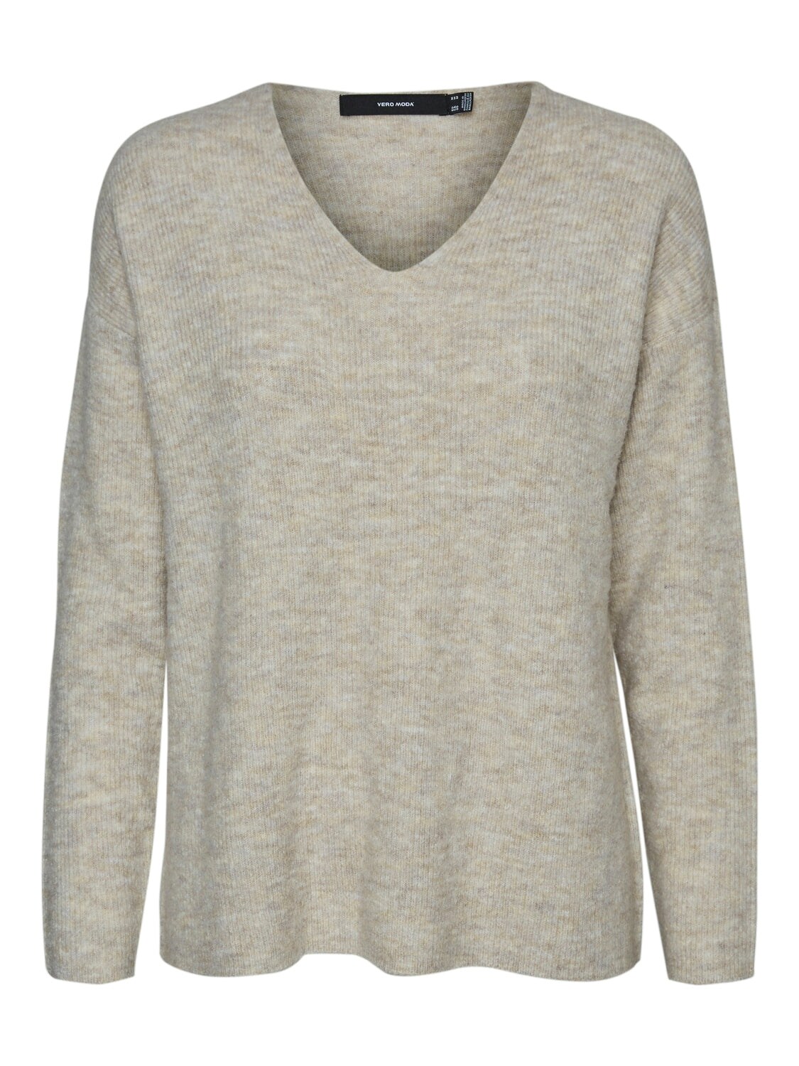 VERO MODA V-Pullover 'VMCREWLEFILE LS V-NECK BLOUSE NOOS' Birch W. SILVER SCONCE/NOMAD MELANGE, Unifarben, Beige - Gr. S