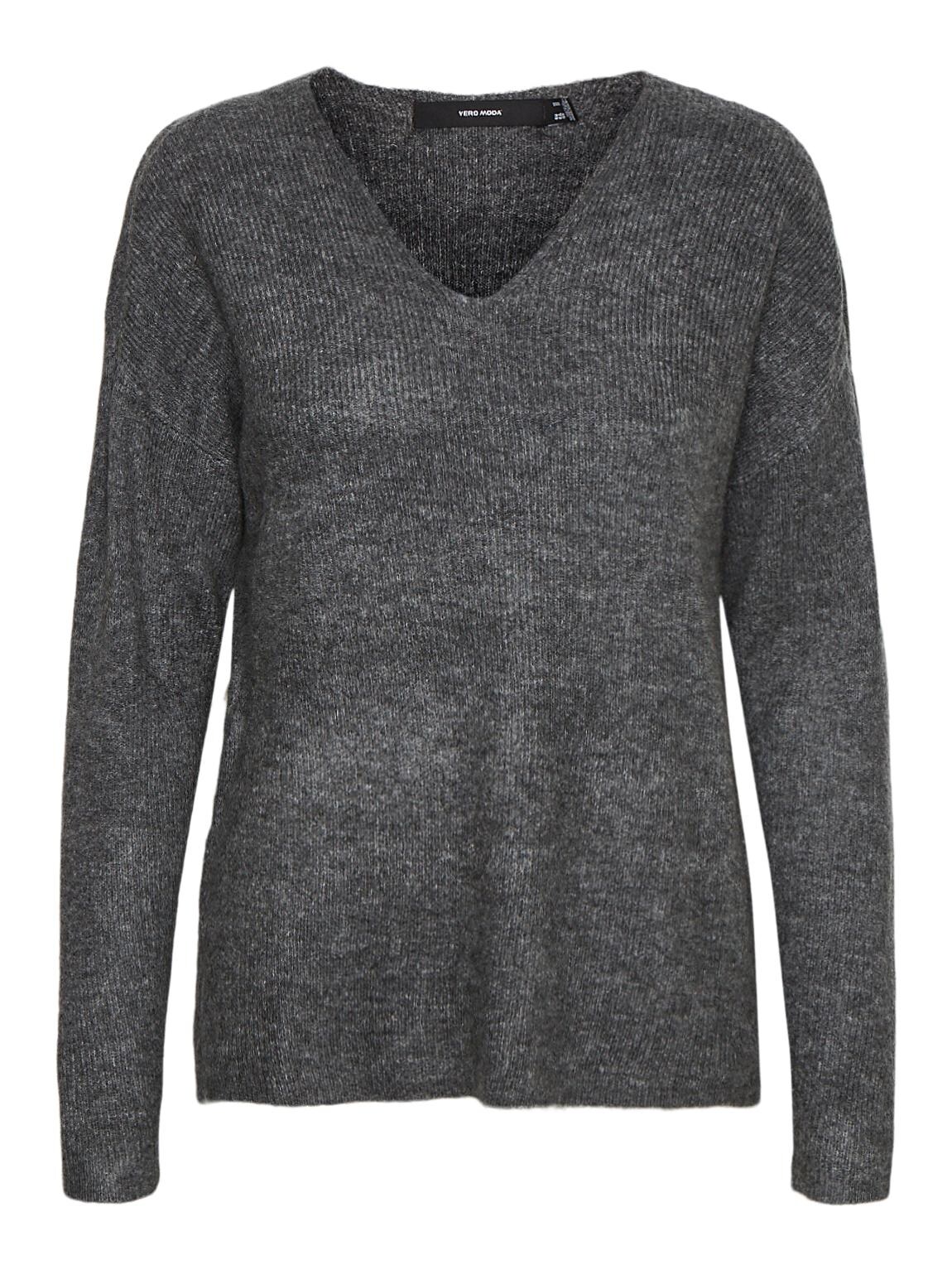 VERO MODA V-Pullover 'VMCREWLEFILE LS V-NECK BLOUSE NOOS' Medium Grey Melange, Unifarben, Grau - Gr. S