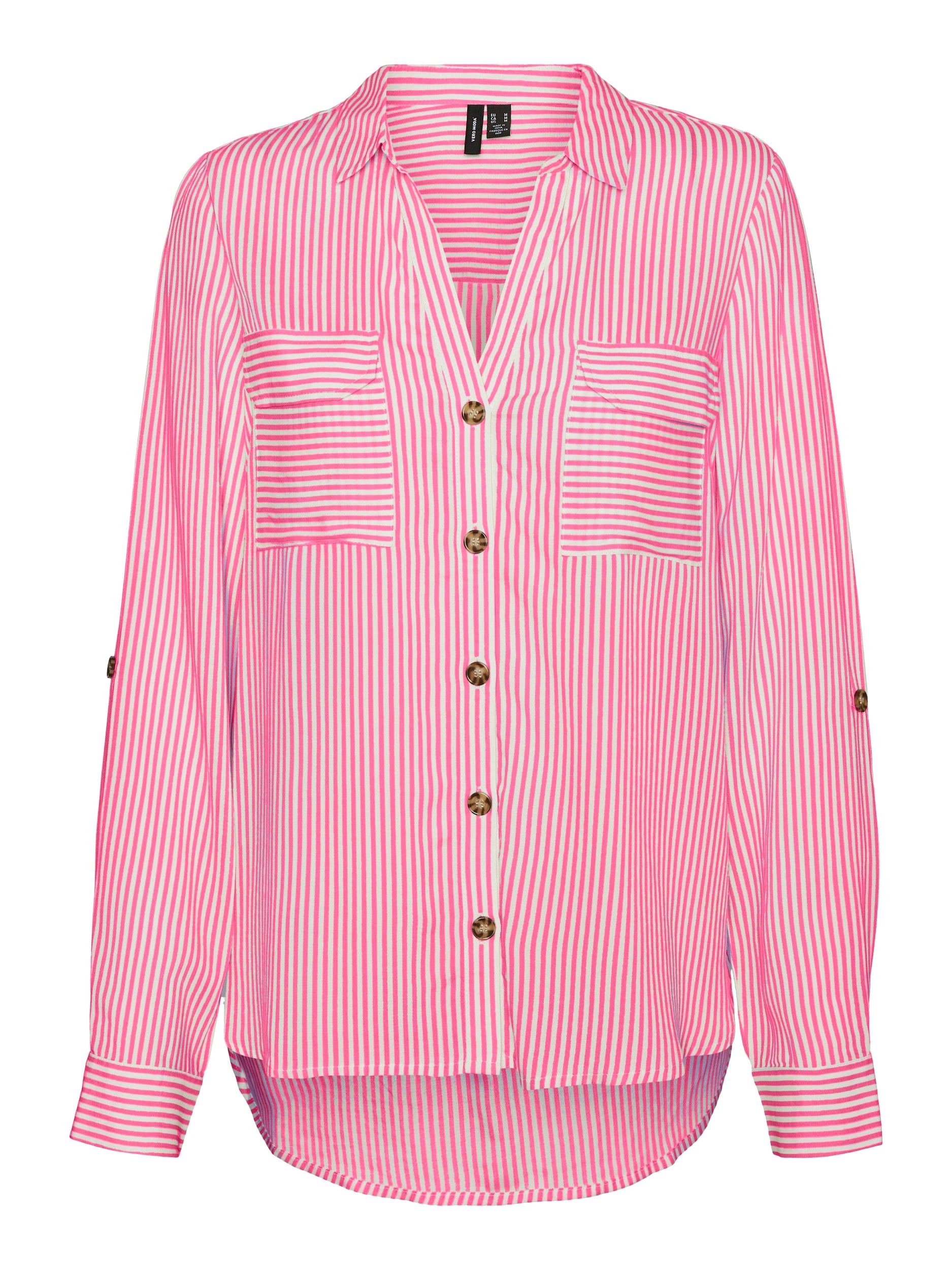 VERO MODA Hemdbluse 'VMBUMPY L/S SHIRT NEW WVN GA NOOS' Pink Cosmos Snow White, Gestreift, Pink - Gr. L - Bild 1