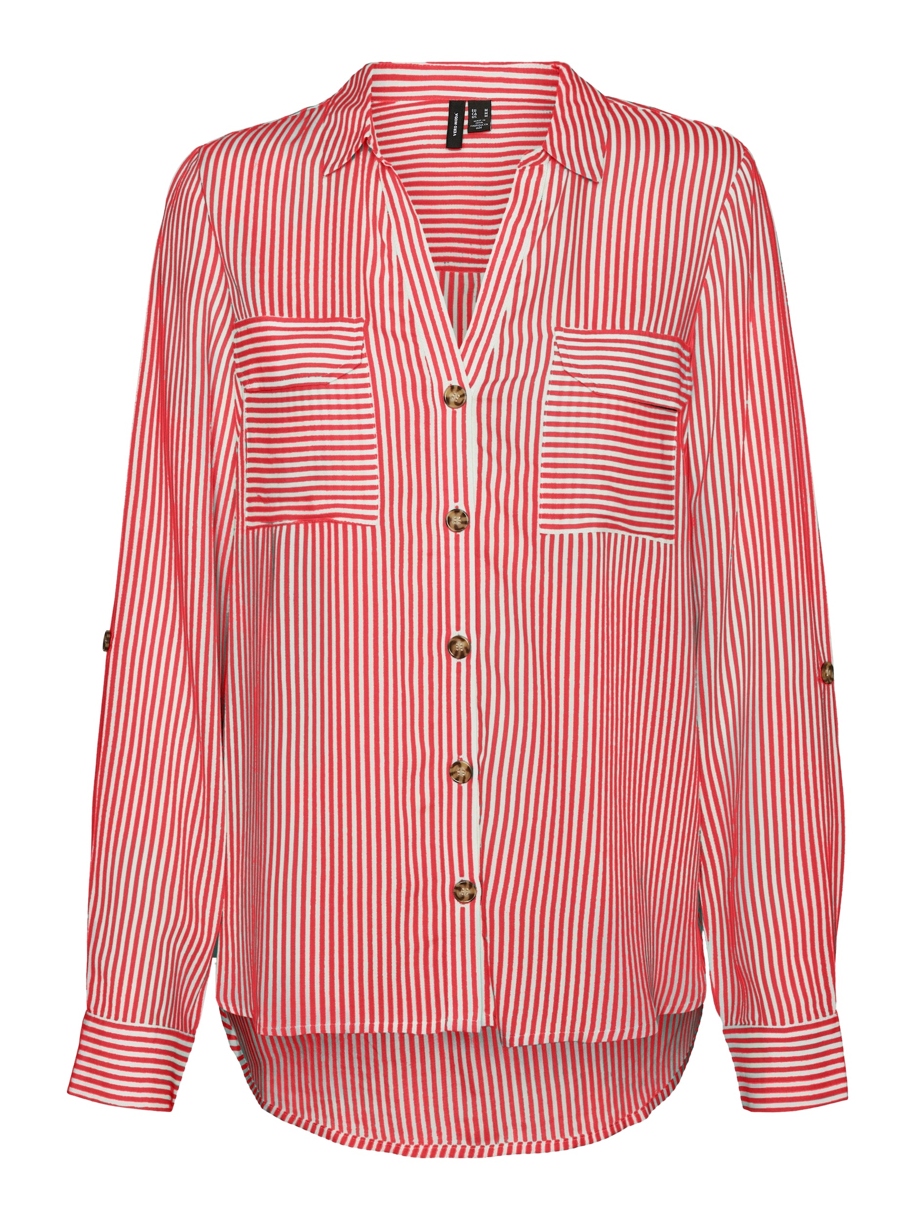 VERO MODA Hemdbluse 'VMBUMPY L/S SHIRT NEW WVN GA NOOS' Cayenne Snow White, Gestreift, Rot - Gr. L - Bild 1