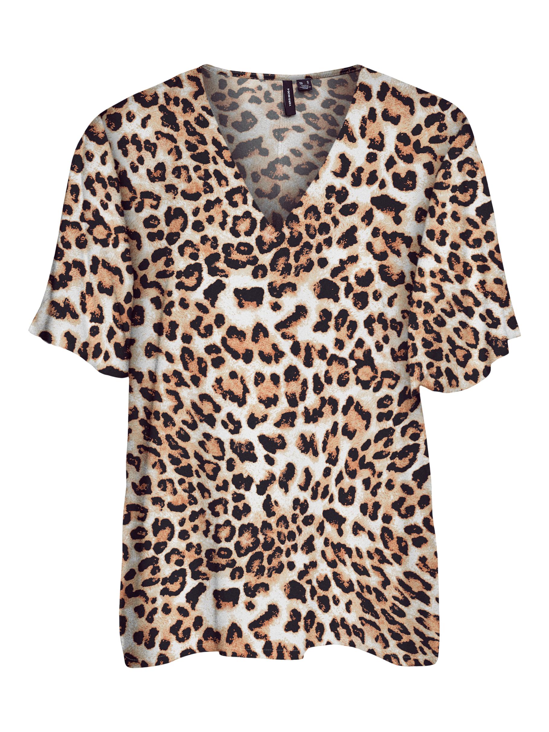 VERO MODA V-Shirt 'Easy Joy' Tan Leo, Animalprint, Beige - Gr. M - Bild 1